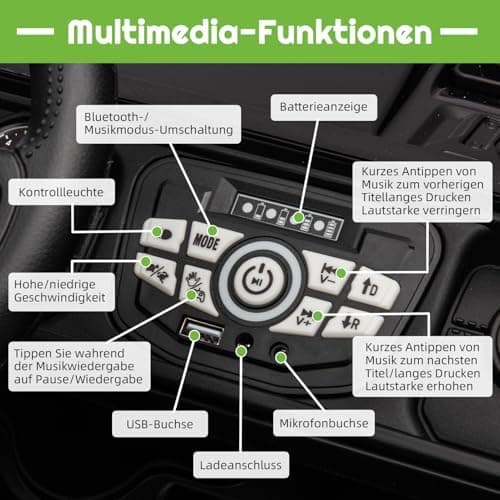 Kinder Elektroauto Schwarz mit Verbesserter Akku 12V 7AH und Sicherheitsgurten