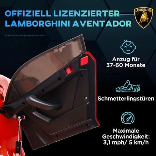 HOMCOM Kinder Elektroauto Lamborghini Aventador SVJ Roadster, 12V, MP3, Hupe, Musik, Sanftstart, 2 Motor, Fernbedienung,
