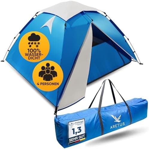 Aretus Wurfzelt 2-4 Personen - 45 Sekunden Aufbaustime - Wasserdicht & Extra Groß - 3 Personen Pop up Zelt