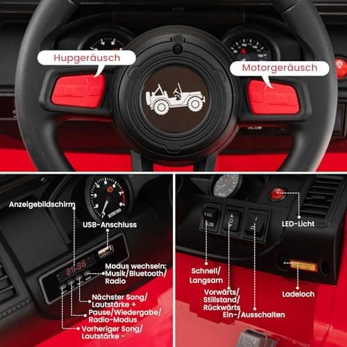 COSTWAY 24V Kinder Elektroauto für 3- bis 8-Jährige mit 2,4G-Fernbedienung und Musik (Rot)  
COSTWAY 24V Kinder Elektroa