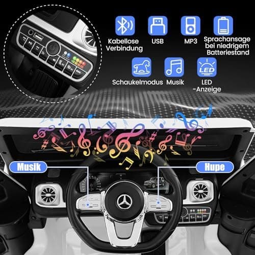 COSTWAY Mercedes Benz G500 Elektroauto für Kinder - Elektrofahrzeug mit Fernsteuerung und LED-Lichtern (Weiß)  
COSTWAY