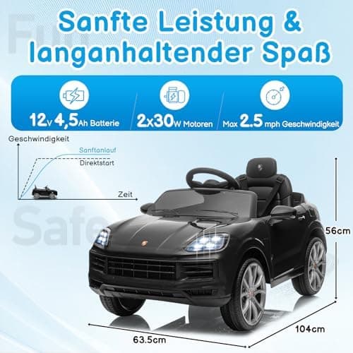 LALAHO Kinder Elektroauto 12V Schwarz mit MP3-Funktion und LED-Leuchten