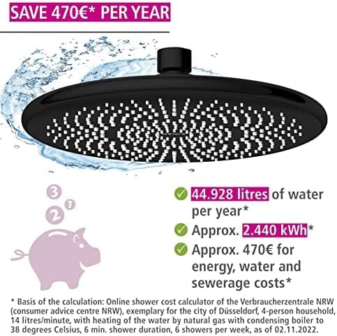 Wenko Wasserspar Regenduschkopf - Wassersparende Kopfbrause mit ABS,chromfarbener Rand, Ø 22,5 cm - Wasserspar-System