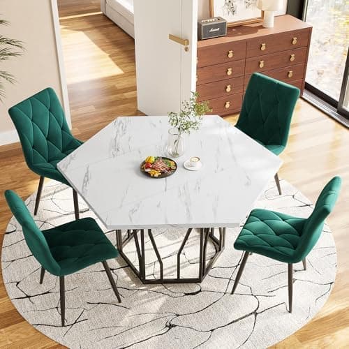 HAUSPROFI Küchen Esstisch Set für Küche Esszimmer Wohnzimmer - 5-teiliges Sechseckiges Esstisch Set mit 4 Stühlen (Grau