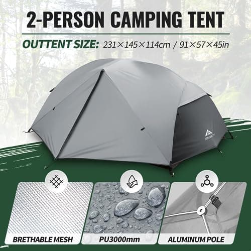 Forceatt 2-3 Personen Zelt, Wasserdicht & Winddicht, 2-Door Ultraleichte Rucksack Zelt für Camping und Outdooraktivitäte