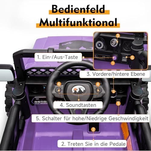 HAUSPROFI Kinder Elektroauto 12V - Elektro Kinderauto mit 2,4G Fernbedienung, LED, Bluetooth und Musik für 3-5 km/h - id