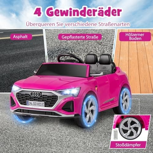 COSTWAY Kinder Elektroauto Audi SQ8 Schwarz für 3+ Jahrige Kinder in 12V 3-Gang Konfiguration mit Fernbedienung, Hupe un