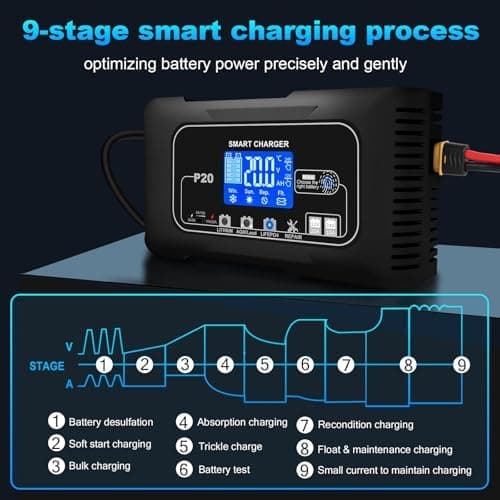 HTRC Ladegerät Autobatterie 12V/15A & 24V/10A - Batterieladegerät für KFZ - Auto, Motorrad, Rasenmäher, Boot | Lithium,