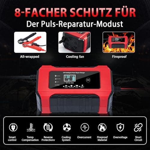 Autobatterie Ladegerät 12V 6A, Reparaturfunktion & Wintermodus für Auto & Motorrad