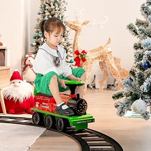 COSTWAY 6V Kinder Elektroauto Grün - Elektro Zug mit Musik & Lichter für 3+ Jährige Kinder im Haus oder Garten