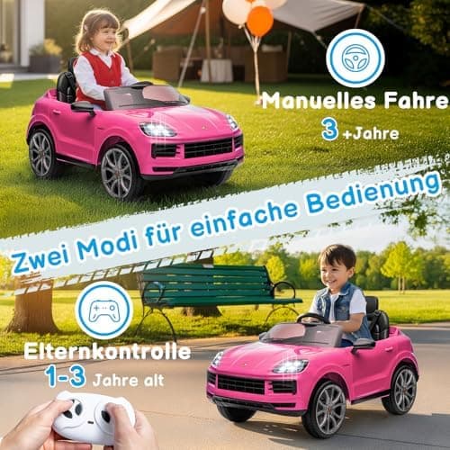 LALAHO Kinder Elektroauto 12V Schwarz mit MP3-Funktion und LED-Leuchten