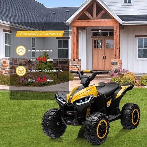 12V Kinderquad Elektroauto für 3+ Jahrealte Kinder mit LED und Musik, 2 Geschwindigkeiten und Hupe, Fernbedienung inklus