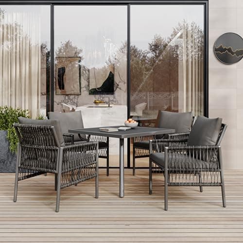 HAUSPROFI Gartenmöbel Set 5-TLG - 83x83cm Esstisch mit Sitzkissen für Aufderterrasse und im Garten
