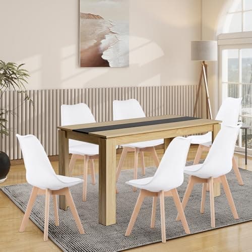 Esszimmergruppe Esstisch 120CM Rechteckig Holz + 4er Stühle grau Eiche-Weiß Tischbein für Wohnzimmer Küche Büro