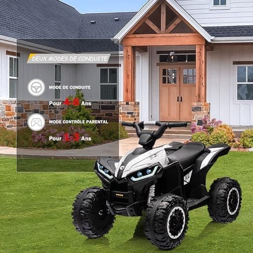 12V Kinderquad Elektroauto für 3+ Jahrealte Kinder mit LED und Musik, 2 Geschwindigkeiten und Hupe, Fernbedienung inklus