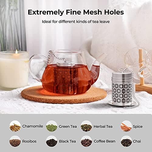 Reinmoson Edelstahl Teesieb für Losen Tee – 5 x 7,1 cm Gewürzei Teeei Groß mit extra feinem Netz – Schwarztee, Rooibos,