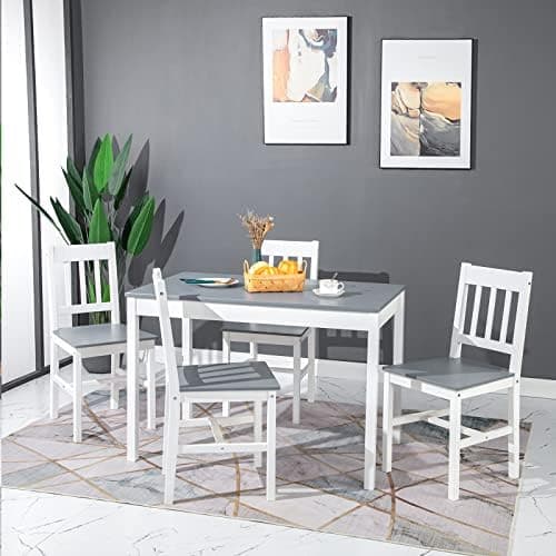 Essstisch mit 4 Stühlen Grau Weiß Kiefer Holz Esszimmer Küche Wohnzimmer