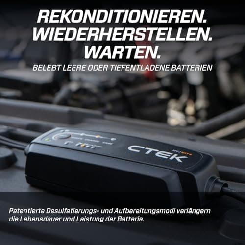 CTEK MXS 5.0 - Temperaturkompensierter Ladegerät Autobatterie für Fahrzeuge und Motorräder mit Intelligenz-, Rekondition