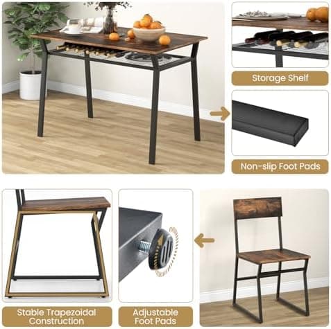 GIANTEX Essgruppe Esstisch Metallrahmen Set für 4 Personen, Esszimmergarnitur Küchentisch Sitzgruppe Industrie culpa
