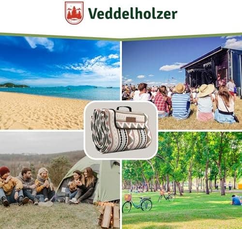 Veddelholzer Wasserfeste Stranddecke XXL Outdoor Picknickdecke Isoliert & gepolstert Perfect für Camping, Strand, Park &