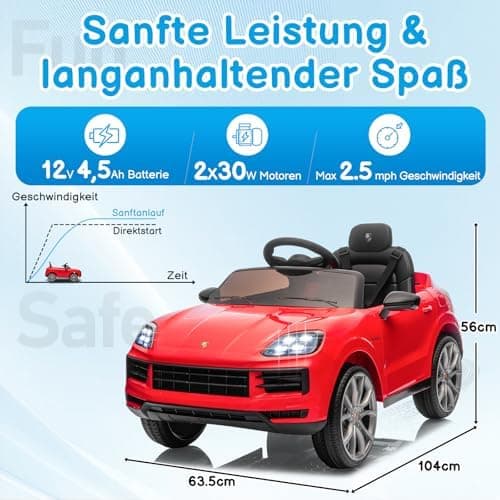 LALAHO Kinder Elektroauto 12V Schwarz mit MP3-Funktion und LED-Leuchten