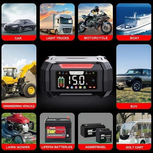 15A/8A Autobatterieladegerät, 12V/24V Smart vollautomatisch,LCD-Bildschirm für Auto Motorrad Rasenmäher Boot Marine Batt