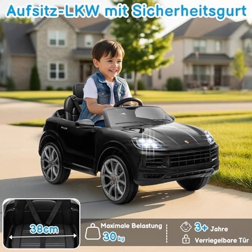 LALAHO Kinder Elektroauto 12V Schwarz mit MP3-Funktion und LED-Leuchten