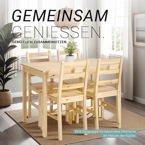 Homestyle4u Esstisch mit 4 Stühlen - Natur Kiefer, Küche Esszimmer, Artikel 3062