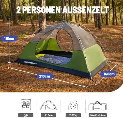 EchoSmile Wasserdichtes Kuppelzelt 2-3 Personen, Ultraleicht & Stabil für Trekking und Outdoor-Events
