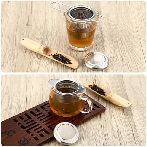 3 Stück Teesieb für Losen Tee, Edelstahl mit Deckel und Faltbare Griffe, ideal für Tassen und Tee-Schalen