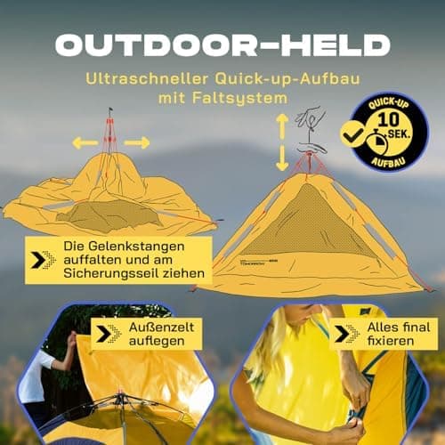 Lumaland Camping Zelt - Leichtes Pop Up Wurfzelt 210x190x110cm | Trekking & Festival Igluzelt | 2-4 Personen Wasserdicht