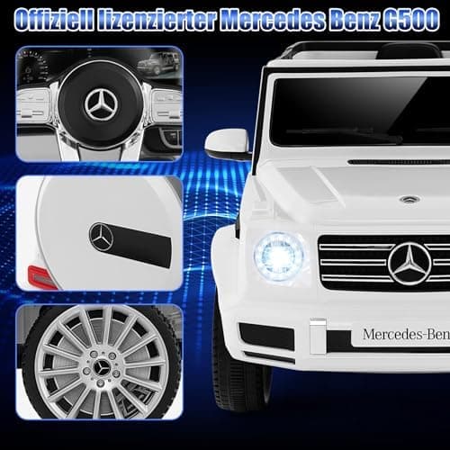 COSTWAY Mercedes Benz G500 Elektroauto für Kinder - Elektrofahrzeug mit Fernsteuerung und LED-Lichtern (Weiß)  
COSTWAY