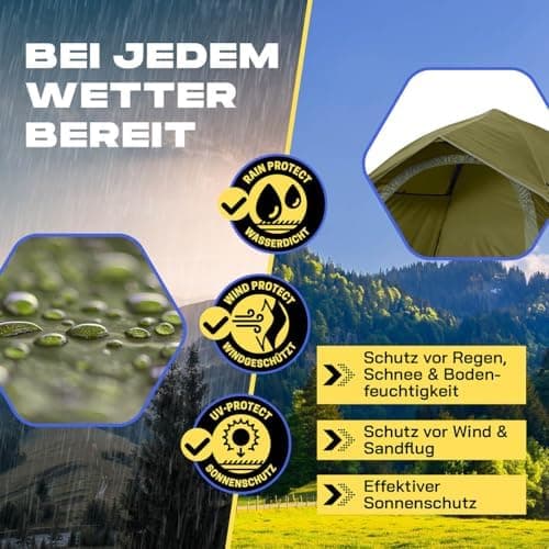 Lumaland Camping Zelt - Leichtes Pop Up Wurfzelt 210x190x110cm | Trekking & Festival Igluzelt | 2-4 Personen Wasserdicht