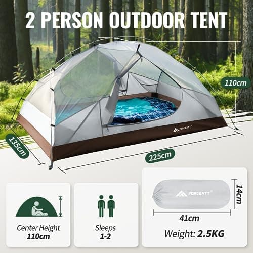 Forceatt 2-3 Personen Zelt, Wasserdicht & Winddicht, 2-Door Ultraleichte Rucksack Zelt für Camping und Outdooraktivitäte