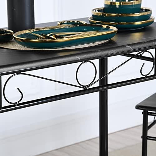 Esszimmer-Set mit Esstisch und 4 Stühlen, Buchenholzmaserung, weiße Metallbeine, perfekt für Esszimmer und Küche, präch