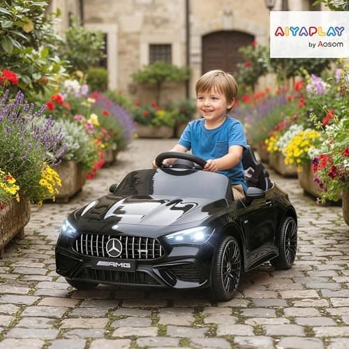 AIYAPLAY Kinder Elektroauto Mercedes-AMG Grau fuht mit Musik & Lichterkranz für 3-6 Jahre