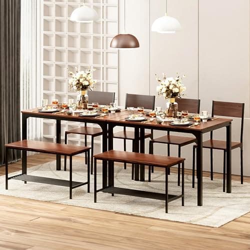 Sogesfurniture 4-teiliges Essgruppe Vintagebraun für Wohnzimmer und Esszimmer mit Ablagefläche und Rechteckigem Esstisch