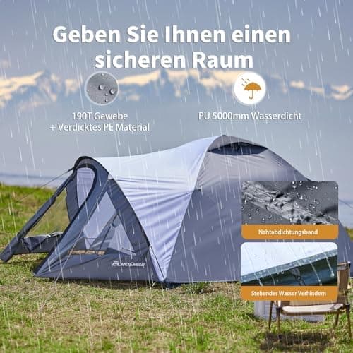 EchoSmile Wasserdicht 3-4 Personen Camping Zelt 5000mm, Ultraleicht für Jahreszeiten-Trekking und Festival-Spiele