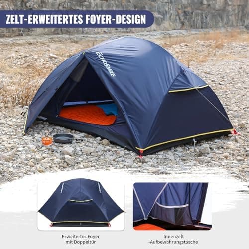 EchoSmile Camping Zelt 2-3 Personen - Wasserdicht, ultraleicht, einfach montieren - für Camping & Wandern