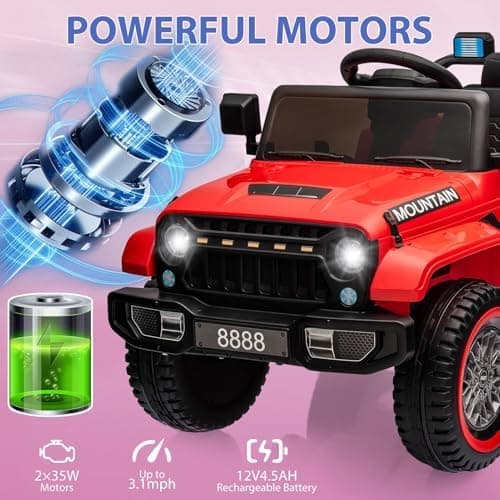 Hausprofi Kinder Elektroauto 12V - Elektroauto für Kinder mit 2,4G Fernbedienung, LED, Bluetooth, Musik - Rot  
Hausprof