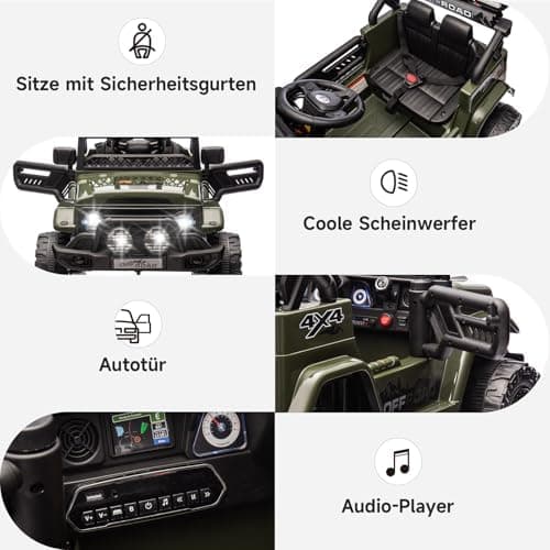 HAUSPROFI Kinder Elektroauto 12V - Elektro Kinderauto mit 2,4G Fernbedienung, LED, Bluetooth und Musik für 3-5 km/h - id