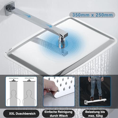 JOHO Edelstahl Regendusche Duschkopf, Quadratisch 12 Zoll Anti-Kalk-Düsen, für Badezimmer und Wellnesszimmer mit Chromtö