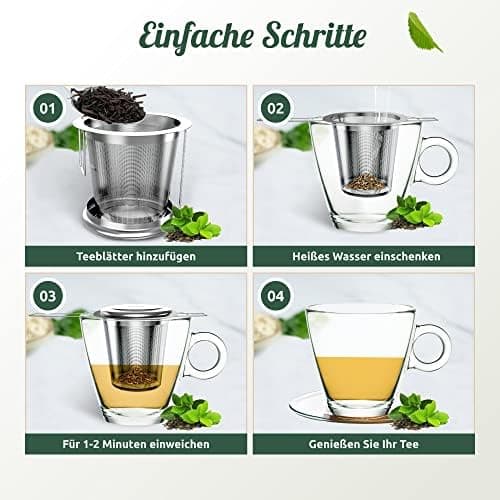 Teesieb für Losen Tee aus 304 Rostfreiem Edelstahl – Feinmaschig und Spülmaschinengeeignet – Farben: Silber, Rot – 2 Stü