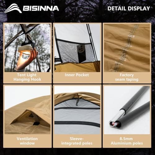 BISINNA 2-Personen-Trekkingzelt | Ultraleicht Wasserdicht & Winddicht | Ideal für Camping & Wandern, beeindruckender Bli