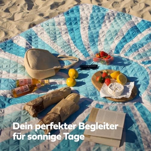 Picknickdecken Sonne - extra große 200x200 cm - waschbare Stranddecke -Outdoor-Decke wasserabweisend