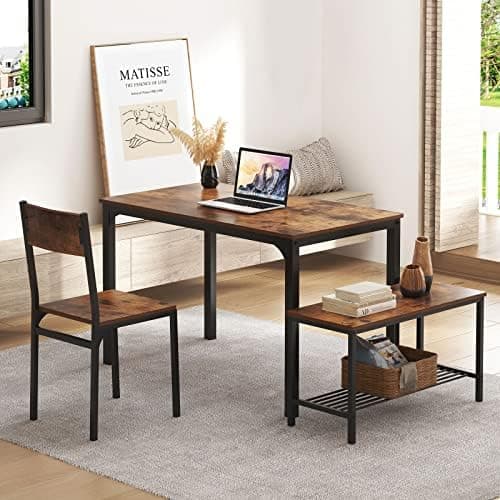 Sogesfurniture 4-teiliges Essgruppe Vintagebraun für Wohnzimmer und Esszimmer mit Ablagefläche und Rechteckigem Esstisch