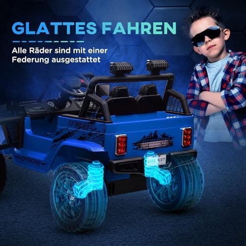 AIYAPLAY Kinder Elektroauto für 3-6 Jahrealte Kinder mit Fernbedienung, Musik, Scheinwerfer und Hupe, 12 V Stoßdämpfung,