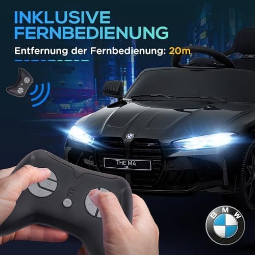 AIYAPLAY Kinder Elektroauto für 3-5 Jahre Kinder - 12V 2,4 GHz Fernbedienung mit Hupe, LED, Musik & Sanftstart - Rot