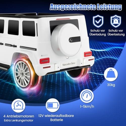 COSTWAY Mercedes Benz G500 Elektroauto für Kinder - Elektrofahrzeug mit Fernsteuerung und LED-Lichtern (Weiß)  
COSTWAY