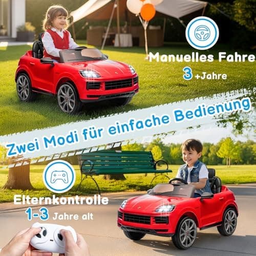 LALAHO Kinder Elektroauto 12V Schwarz mit MP3-Funktion und LED-Leuchten